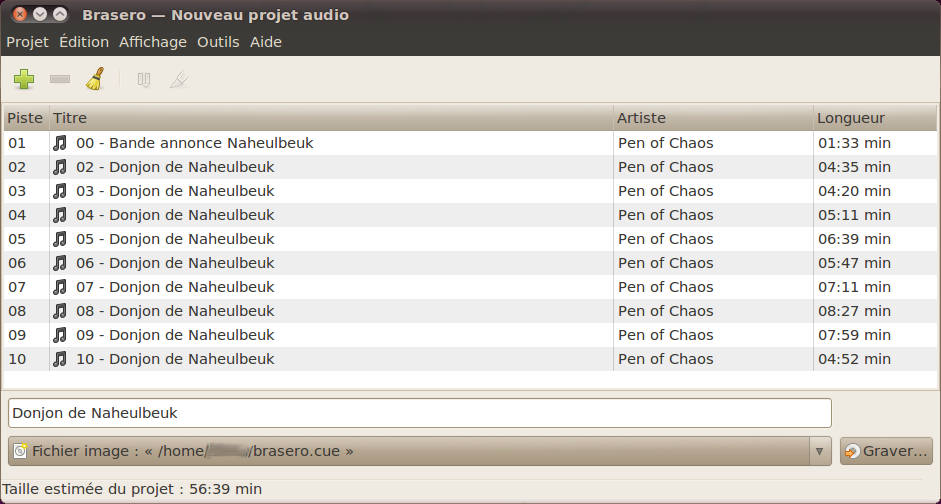 Création d'un CD audio avec Brasero