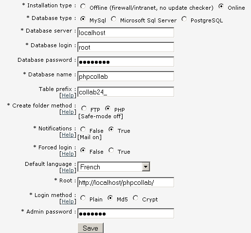 Configuration de php collab