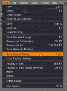 Save default settings dans le menu file