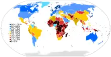 Pourcentage d'internautes par pays (par rapport au nombre d'habitants du pays)