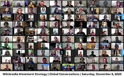 Photo du groupe de conversations mondiales de la stratégie du mouvement Wikimedia (5 décembre 2020)