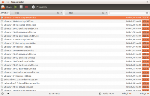 L'interface de Transmission sous Ubuntu 12.04
