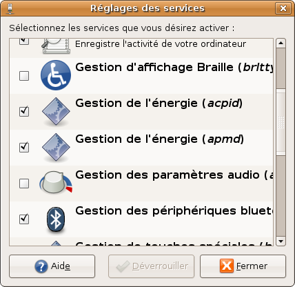 L'outil d'administration des services dans Ubuntu 8.04 LTS