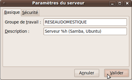 Certains paramètres basiques du serveur Samba sont modifiables.